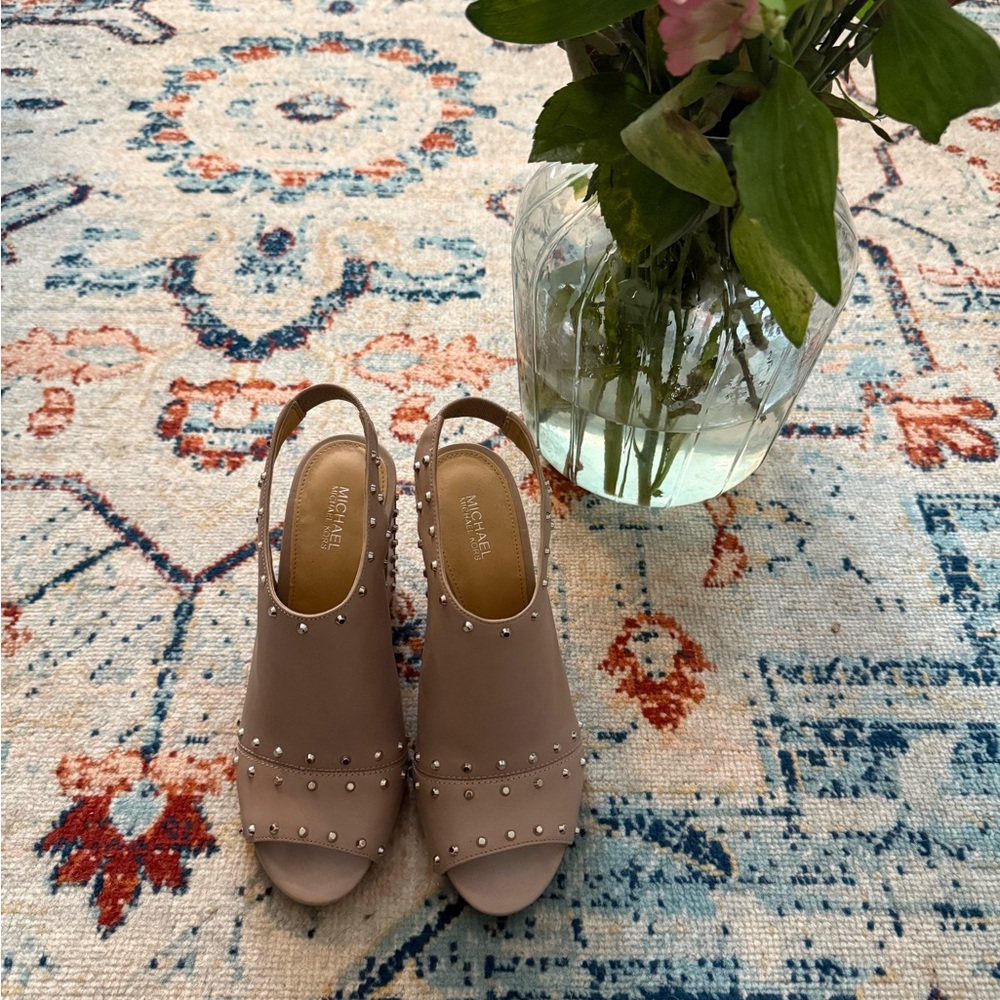 MICHAEL Michael Kors Taupe Studded Open-Toe Slingback Mules